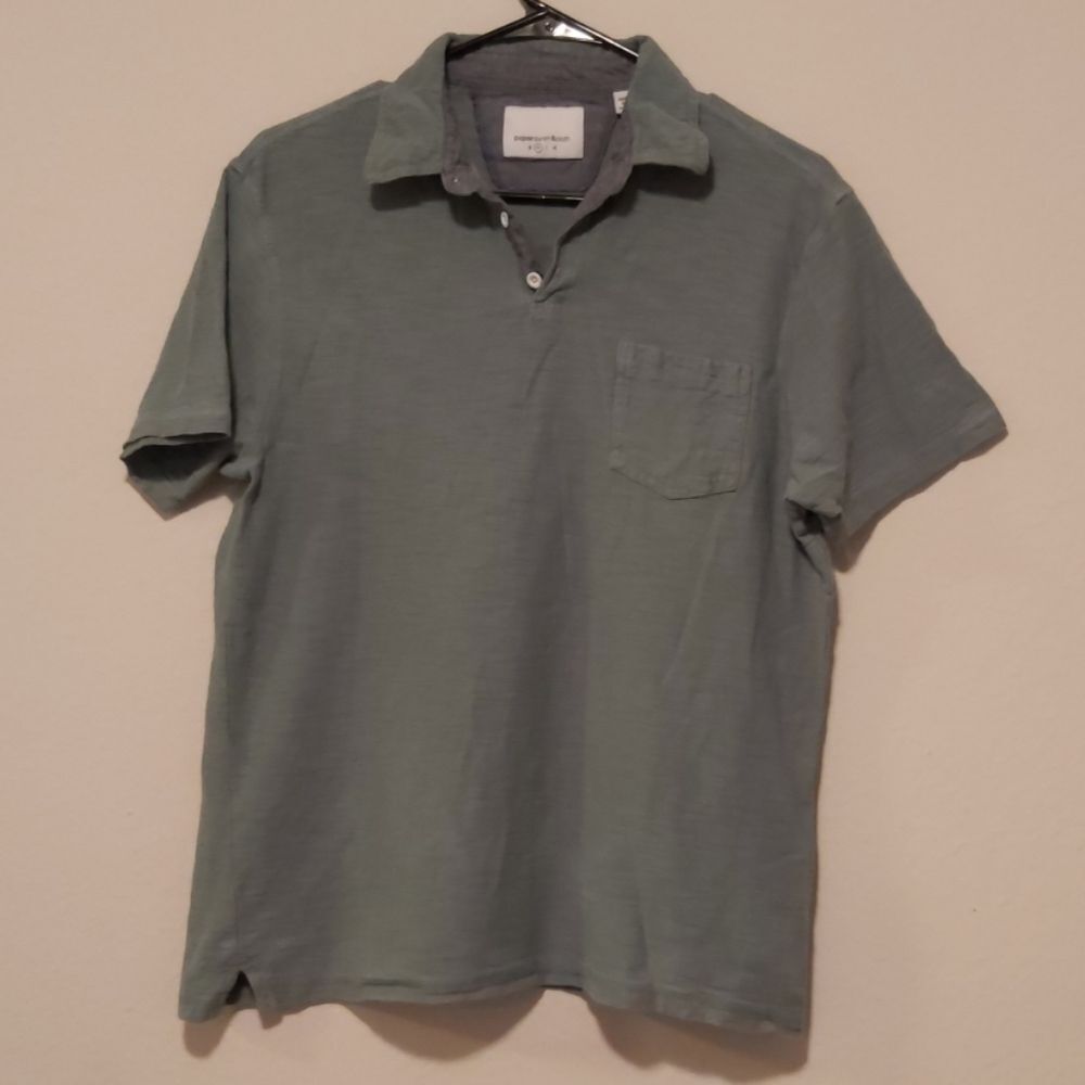 Paper Denim & Cloth Men's Green Short Sleeve Polo Shirt Pocket Tee Preppy Soft M